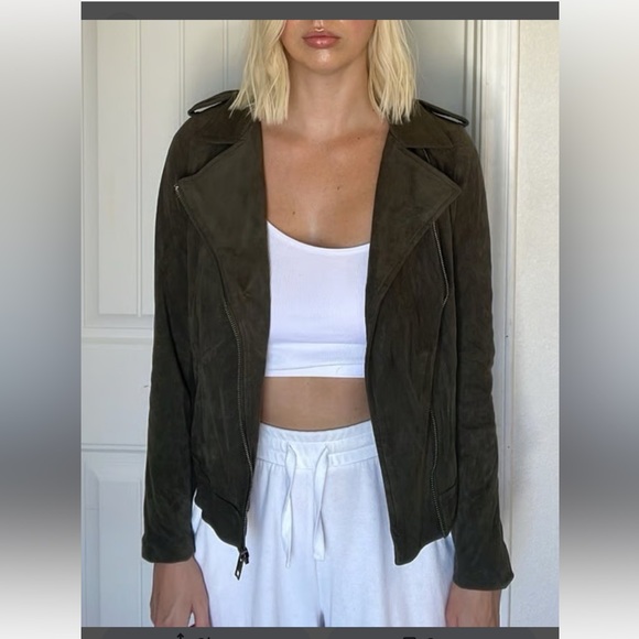 WHO WHAT WEAR GREEN FAUX SUEDE BOMBER UTILITY JACKET, LARGE - Picture 1 of 5